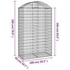 Vidaxl Oblúkový gabionový kôš 100x50x160/180 cm pozinkované železo