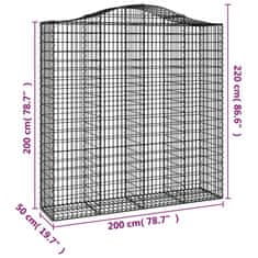 Vidaxl Oblúkový gabionový kôš 4 ks 200x50x200/220cm pozinkované železo