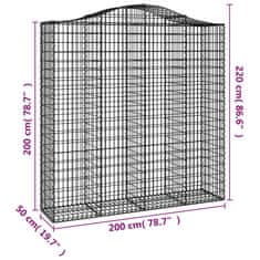 Vidaxl Oblúkový gabionový kôš 2 ks 200x50x200/220cm pozinkované železo