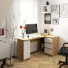 Akord Rohový písací stôl B20 155 cm pravý dub artisan biely