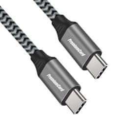 PremiumCord Kábel USB-C M/M, 100W 20V/5A 480Mbps bavlnený oplet, 1,5m