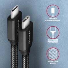 AXAGON BUCM3-CM15AB, SPEED kábel USB-C <-> USB-C, 1.5m, USB 3.2 Gen 1, PD 60W 3A, ALU, oplet, čierny