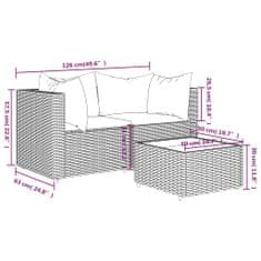 Vidaxl 3-dielna záhradná sedacia súprava s podložkami sivá polyratan