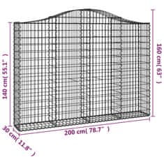 Vidaxl Oblúkové gabionové koše 6 ks 200x30x140/160 cm pozink. železo