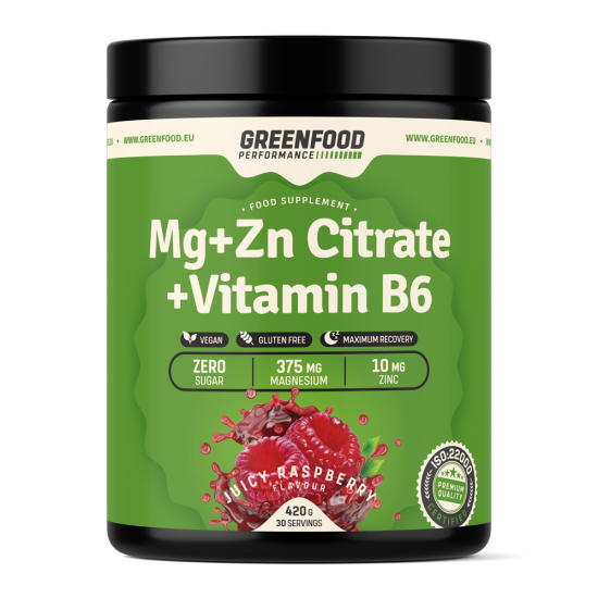 GreenFood Nutrition Performance Mg + ZN Citrate + Vitamín B6 420g - Malina