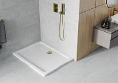 Mexen SLIM - Obdĺžniková sprchová vanička 120x100x5cm + zlatý sifón, biela, 40101012G