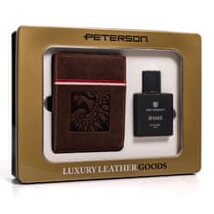 Peterson Darčeková sada: koža, hnedá pánska peňaženka a toaletná voda