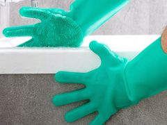 Verk  01606 Silikónové umývacie rukavice na riad modré 2 ks