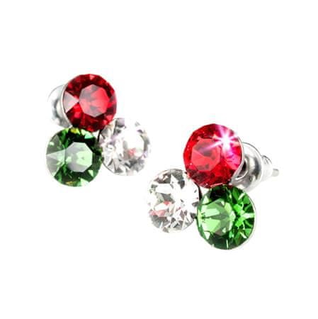 ART CRYSTELLA Náušnice, s červeno-bielo-zeleným SWAROVSKI kryštálom, 11 mm