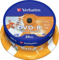 VERBATIM DVD-R 4,7GB/ 16x/ printable/ 25pack/ spindle