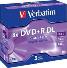 VERBATIM DVD+R DoubleLayer 8,5GB/ 8x/ Jewel/ 5pack