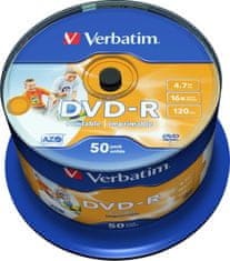 VERBATIM DVD-R 4,7GB/ 16x/ Injekt printable Non ID/ 50pack/ spindle