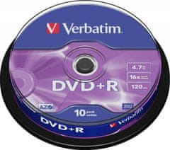 VERBATIM DVD+R(10-Pack)Spindl/MattSlvr/16x/4.7GB