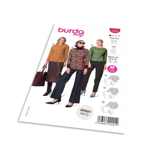 Burda Strih Burda 5940 - Tričko so zaväzovaním na boku, mikina, sveter