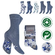 Footstar Dámskych 5 párov bavlnených ponožiek Modré kvety Veľkosť: 35-38