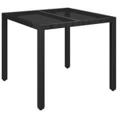 Vidaxl Záhradný stôl so sklenenou doskou čierny 90x90x75 cm polyratan