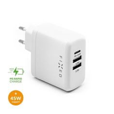 FIXED Nabíjačka do siete USB-C PD, 2x USB 2.0, 45W - bílá