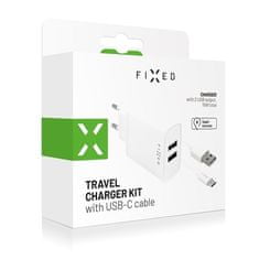 FIXED Nabíjačka do siete 2xUSB, 15W Smart Rapid Charge + USB-C kabel 1m - bílá
