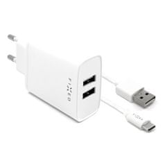 FIXED Nabíjačka do siete 2xUSB, 15W Smart Rapid Charge + USB-C kabel 1m - bílá