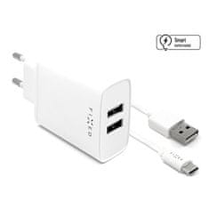 FIXED Nabíjačka do siete 2xUSB, 15W Smart Rapid Charge + USB-C kabel 1m - bílá