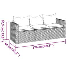 Vidaxl 3-miestna záhradná pohovka s podložkami čierna polyratanová