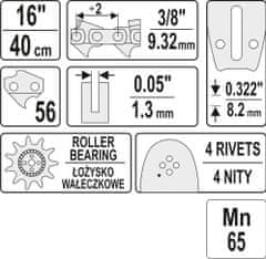 YATO Vodiaca lišta pre reťazovú pílu 16", 3/8", 0,05"