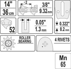 YATO Vodiaca lišta pre reťazovú pílu 14" 3/8" 0,05"