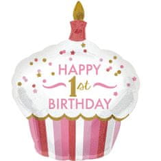 Amscan Fóliový balón supershape 1st Birthday Cupcake ružový 73x91cm