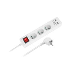 Rebel Napájací predlžovací kábel 3 zásuvky + 2 zásuvky USB s vypínačom - 3 m biely URZ3202-3