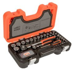 Bahco 1/4" and 1/2" Square Drive Socket Set with Metric Hex Profile and Swivel Head Ratchet - 79 Pcs SW79