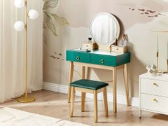 Beliani Toaletný stolík so 4 zásuvkami a LED zrkadlom zelená/zlatá FEDRY