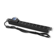 Qoltec 19" racková prepäťová ochrana CB power strip | 1U | 10A | PDU | 8xIEC C13 | 2m