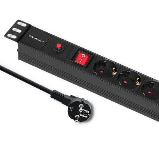 Qoltec 19" racková prepäťová ochrana CB power strip | 1U | 16A | PDU | 6xSCHUKO | 2m