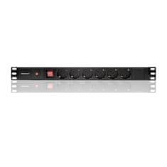 Qoltec 19" racková prepäťová ochrana CB power strip | 1U | 16A | PDU | 6xSCHUKO | 2m