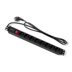 Qoltec Rackový napájací pás | 1U | 16A | PDU | 8xFRENCH | 2m