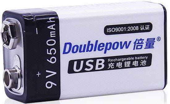 HADEX Nabíjacia batéria Li-ion 9V 650mAh 6F22, Doublepow, napájanie USB
