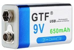 HADEX Nabíjacia batéria Li-ion 9V 650mAh 6F22, GTF, napájanie USB
