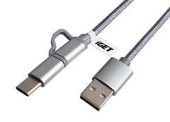 iGET CABLE G2V1 - Univerzálny dátový a nabíjací kábel s konektormi USB-C a microUSB, 2A rýchlonabíjanie