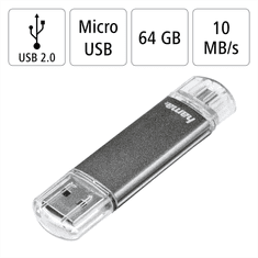 HAMA flashPen Leata Twin 64 GB 10 MB/s USB 2.0, sivá