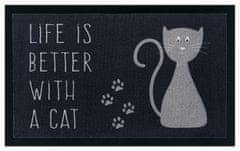 Mujkoberec Original Protišmyková rohožka Life is better with a cat 104493 Anthracite / Grey 45x75